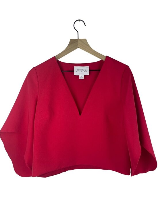 Mare Mare Tops - Mare Mare Red V-Neck Flutter Sleeve Cropped Blouse Small